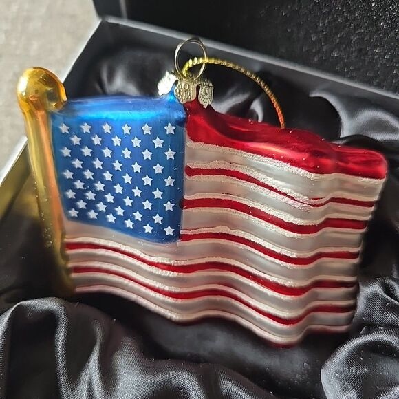 Valerie Parr Hill Glass Ornament American Flag Patriotic Christmas USA July 4th - Picture 2 of 8